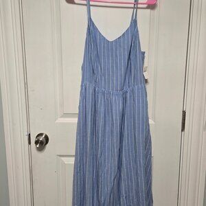 NWOT blue and white maxi dress with spaghetti straps